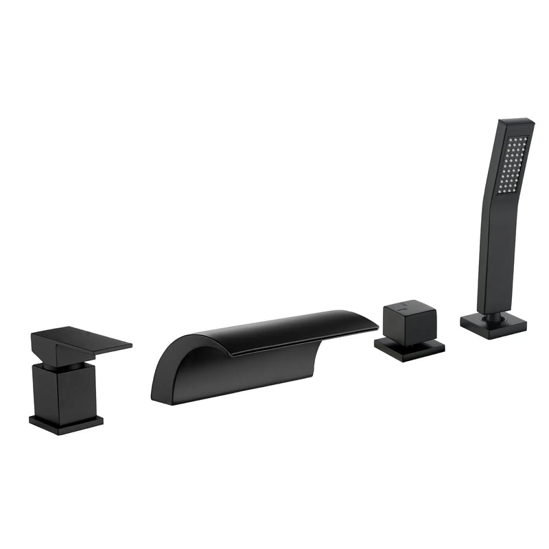 Waterfall Roman Tub Faucet with Sprayer Deck Mount Tub Filler with Hand Shower, Single Handle Bathtub Faucet Set waterfall-roman-tub-faucet-with-sprayer-deck-mount-tub-filler-with-hand-shower-single-handle-bathtub-faucet-set-1720bg Matte Black / Brass / 17.5 x 13.3 x 5.5 inches