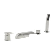 Waterfall Roman Tub Faucet with Sprayer Deck Mount Tub Filler with Hand Shower, Single Handle Bathtub Faucet Set waterfall-roman-tub-faucet-with-sprayer-deck-mount-tub-filler-with-hand-shower-single-handle-bathtub-faucet-set-1720bg Brushed Nickel / Brass / 17.5 x 13.3 x 5.5 inches