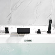 Waterfall Roman Tub Faucet with Sprayer Solid Brass Single Handle 4-Piece Deck Mounted Tub Filler waterfall-roman-tub-faucet-with-sprayer-deck-mount 