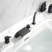 Waterfall Roman Tub Faucet with Sprayer Solid Brass Single Handle 4-Piece Deck Mounted Tub Filler waterfall-roman-tub-faucet-with-sprayer-deck-mount 