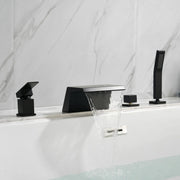 Waterfall Roman Tub Faucet with Sprayer Solid Brass Single Handle 4-Piece Deck Mounted Tub Filler waterfall-roman-tub-faucet-with-sprayer-deck-mount Matte Black / Brass / 17.5 x 13.3 x 5.5 inches