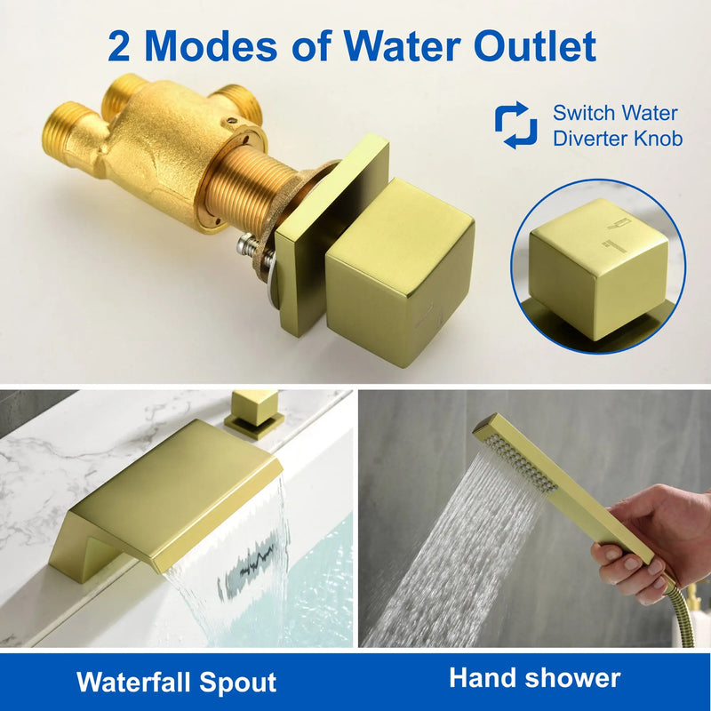 Waterfall Roman Tub Faucet with Sprayer Solid Brass Single Handle 4-Piece Deck Mounted Tub Filler waterfall-roman-tub-faucet-with-sprayer-deck-mount 