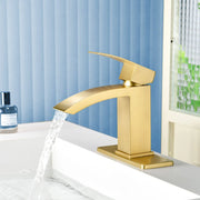 Waterfall Single Hole Bathroom Faucets with Pop-Up Drain Deck Mount Single-Handle Basin Mixer Faucet, 1.2GPM - Brushed Gold, Brushed Nickel, Matte Black single-hole-basin-faucet-1-2gpm-pop-up-drain 