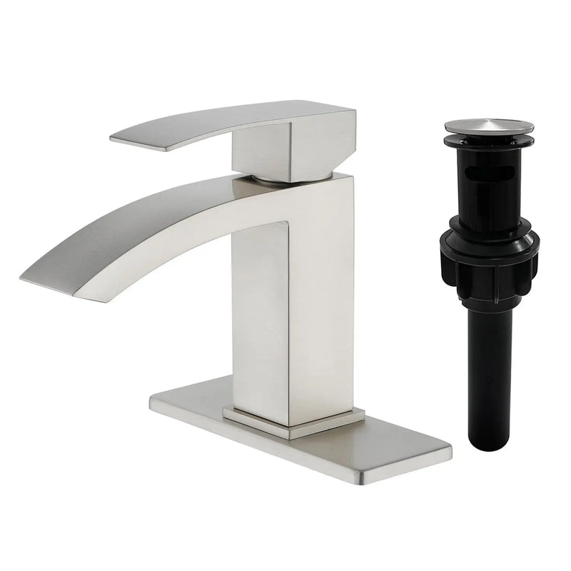 Waterfall Single Hole Bathroom Faucets with Pop-Up Drain Deck Mount Single-Handle Basin Mixer Faucet, 1.2GPM - Brushed Gold, Brushed Nickel, Matte Black single-hole-basin-faucet-1-2gpm-pop-up-drain Brushed Nickel / SUS304 / 13.2*11.2*3.5 inches