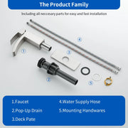 Waterfall Single Hole Bathroom Faucets with Pop-Up Drain Deck Mount Single-Handle Basin Mixer Faucet, 1.2GPM - Brushed Gold, Brushed Nickel, Matte Black single-hole-basin-faucet-1-2gpm-pop-up-drain 