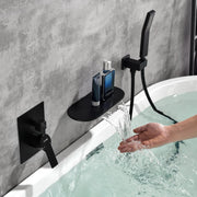 Waterfall Spout Wall Mounted Roman Tub Faucet with Handheld shower Modern Single Handle Tub Filler Solid Brass waterfall-spout-wall-mounted-roman-tub-faucet-with-handheld-shower-modern-single-handle-tub-filler-solid-brass-in-black Black / Brass / 17.5 x 10.2 x 5.4 inches