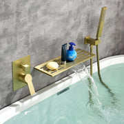 Waterfall Spout Wall Mounted Roman Tub Faucet with Handheld shower Modern Single Handle Tub Filler Solid Brass waterfall-spout-wall-mounted-roman-tub-faucet-with-handheld-shower-modern-single-handle-tub-filler-solid-brass Gold / Brass / 17.9 x 13.3 x 5.5 inches