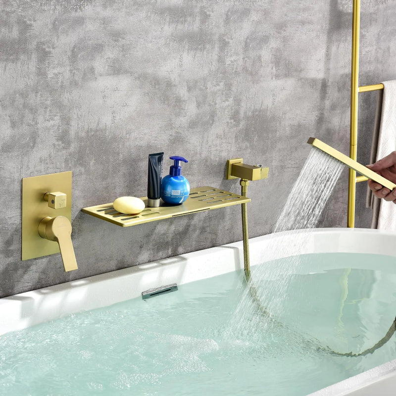Waterfall Spout Wall Mounted Roman Tub Faucet with Handheld shower Modern Single Handle Tub Filler Solid Brass waterfall-spout-wall-mounted-roman-tub-faucet-with-handheld-shower-modern-single-handle-tub-filler-solid-brass 