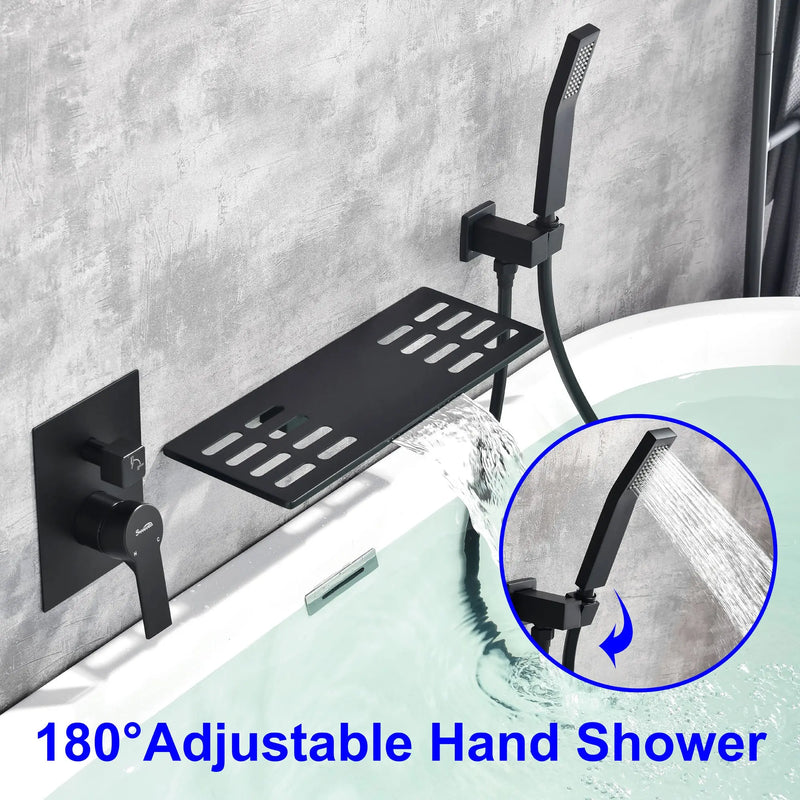 Waterfall Spout Wall Mounted Roman Tub Faucet with Handheld shower Modern Single Handle Tub Filler Solid Brass waterfall-spout-wall-mounted-roman-tub-faucet-with-handheld-shower-modern-single-handle-tub-filler-solid-brass 