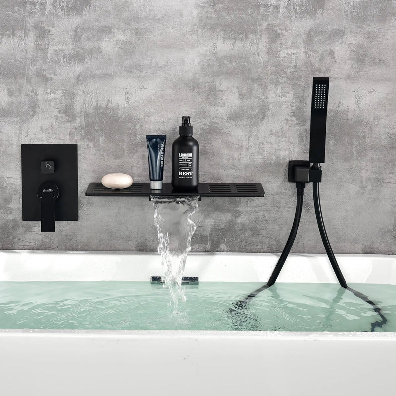 Waterfall Spout Wall Mounted Roman Tub Faucet with Handheld shower Modern Single Handle Tub Filler Solid Brass waterfall-spout-wall-mounted-roman-tub-faucet-with-handheld-shower-modern-single-handle-tub-filler-solid-brass 