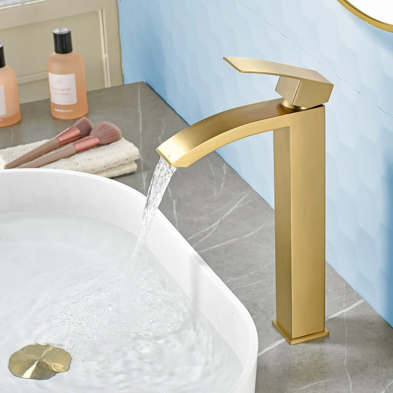 Waterfall Tall Bathroom Faucet Stainless Steel Single Handle Single Hole Vessel Sink Faucet with Drain Pop Up waterfall-single-handle-single-hole-tall-bathroom-faucet-with-drain-pop-up 