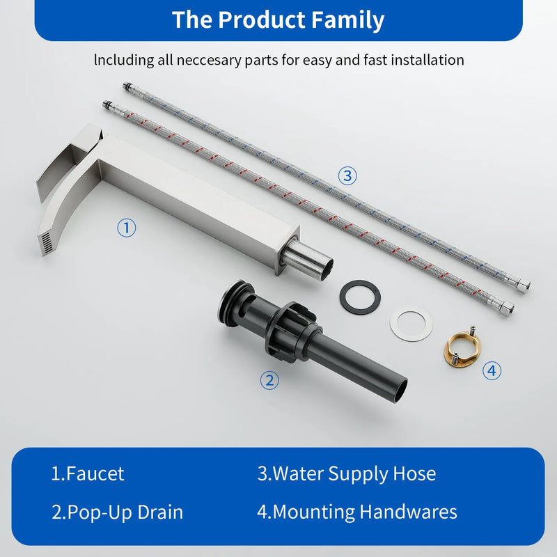 Waterfall Tall Bathroom Faucet Stainless Steel Single Handle Single Hole Vessel Sink Faucet with Drain Pop Up waterfall-single-handle-single-hole-tall-bathroom-faucet-with-drain-pop-up 