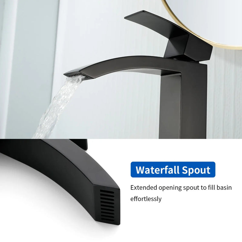 Waterfall Tall Bathroom Faucet Stainless Steel Single Handle Single Hole Vessel Sink Faucet with Drain Pop Up waterfall-single-handle-single-hole-tall-bathroom-faucet-with-drain-pop-up 