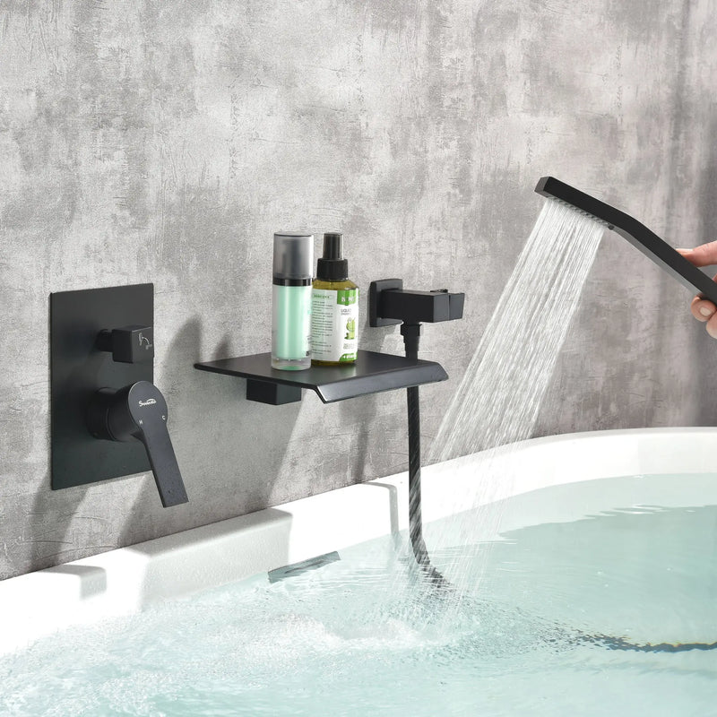 Waterfall Tub Faucet Wall Mount Roman Tub Filler waterfall-tub-faucet-wall-mount-roman-tub-filler-brushed-gold-single-handle-brass-bathroom-bathtub-faucet-with-hand-shower 
