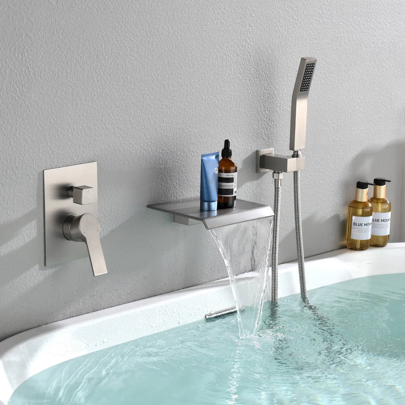 Waterfall Tub Faucet Wall Mount Roman Tub Filler waterfall-tub-faucet-wall-mount-roman-tub-filler-brushed-gold-single-handle-brass-bathroom-bathtub-faucet-with-hand-shower 