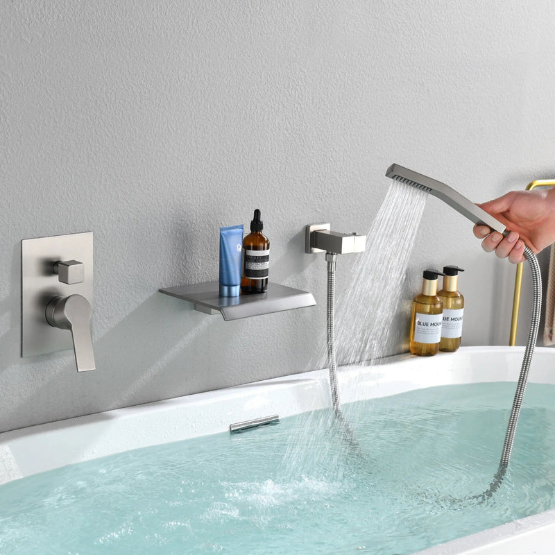 Waterfall Tub Faucet Wall Mount Roman Tub Filler waterfall-tub-faucet-wall-mount-roman-tub-filler-brushed-gold-single-handle-brass-bathroom-bathtub-faucet-with-hand-shower 