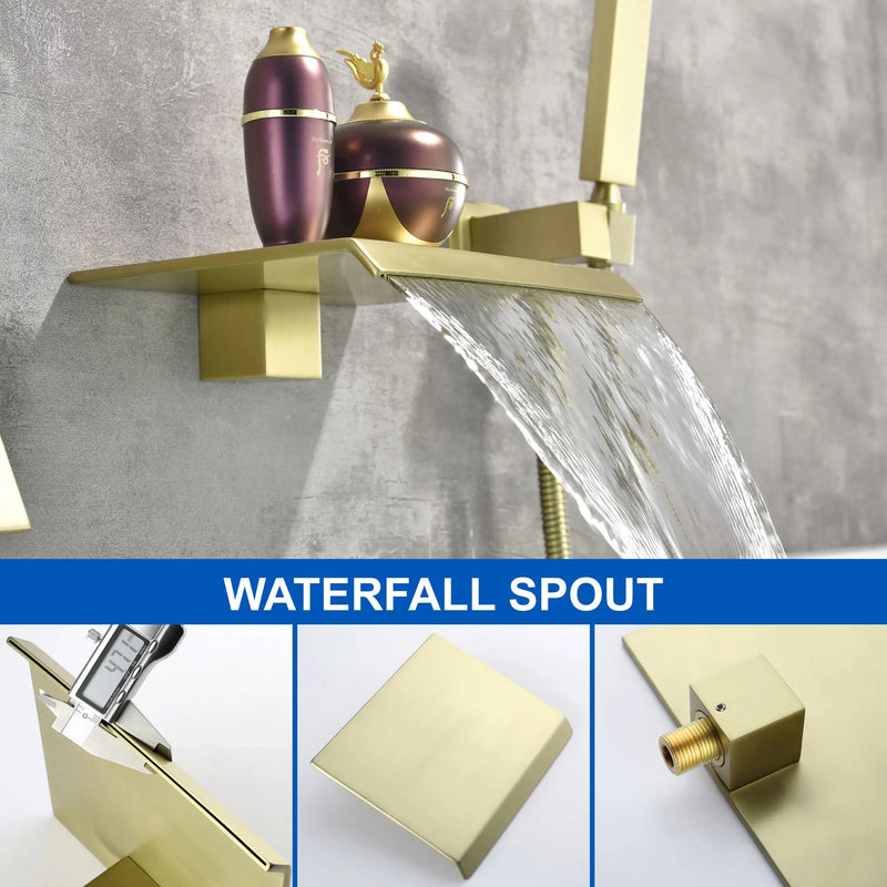 Waterfall Tub Faucet Wall Mount Roman Tub Filler waterfall-tub-faucet-wall-mount-roman-tub-filler-brushed-gold-single-handle-brass-bathroom-bathtub-faucet-with-hand-shower 