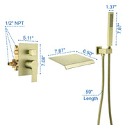 Waterfall Tub Faucet Wall Mount Roman Tub Filler waterfall-tub-faucet-wall-mount-roman-tub-filler-brushed-gold-single-handle-brass-bathroom-bathtub-faucet-with-hand-shower 