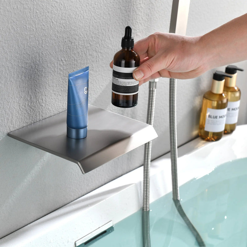 Waterfall Tub Faucet Wall Mount Roman Tub Filler waterfall-tub-faucet-wall-mount-roman-tub-filler-brushed-gold-single-handle-brass-bathroom-bathtub-faucet-with-hand-shower 