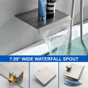 Waterfall Tub Faucet Wall Mount Roman Tub Filler waterfall-tub-faucet-wall-mount-roman-tub-filler-brushed-gold-single-handle-brass-bathroom-bathtub-faucet-with-hand-shower 