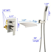 Waterfall Tub Faucet Wall Mount Roman Tub Filler waterfall-tub-faucet-wall-mount-roman-tub-filler-brushed-gold-single-handle-brass-bathroom-bathtub-faucet-with-hand-shower 