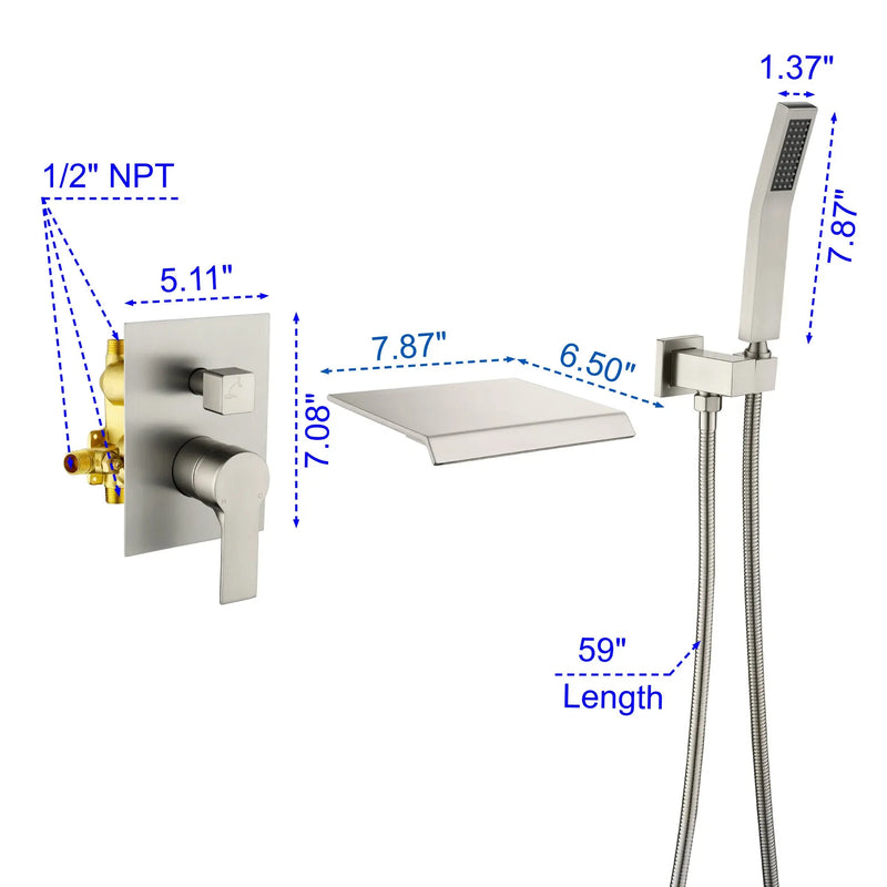 Waterfall Tub Faucet Wall Mount Roman Tub Filler waterfall-tub-faucet-wall-mount-roman-tub-filler-brushed-gold-single-handle-brass-bathroom-bathtub-faucet-with-hand-shower 