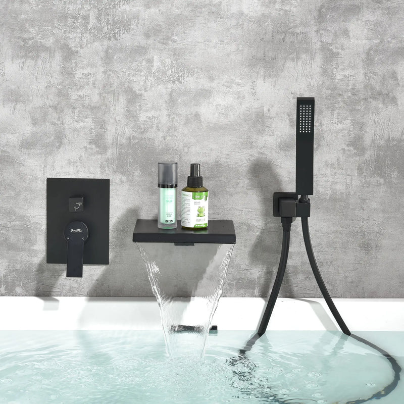Waterfall Tub Faucet Wall Mount Roman Tub Filler waterfall-tub-faucet-wall-mount-roman-tub-filler-brushed-gold-single-handle-brass-bathroom-bathtub-faucet-with-hand-shower 