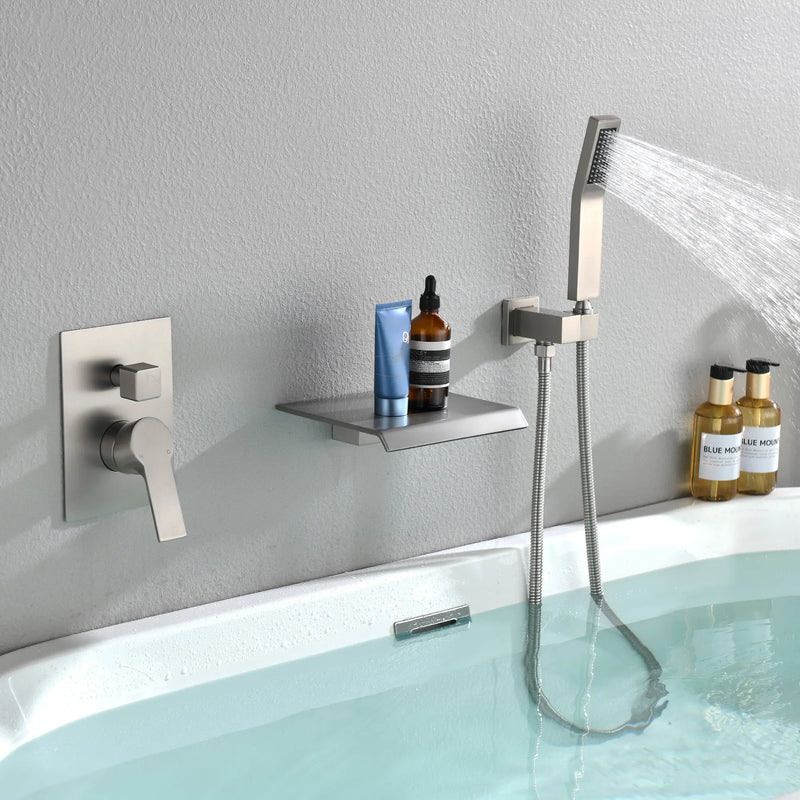 Waterfall Tub Faucet Wall Mount Roman Tub Filler waterfall-tub-faucet-wall-mount-roman-tub-filler-brushed-gold-single-handle-brass-bathroom-bathtub-faucet-with-hand-shower 