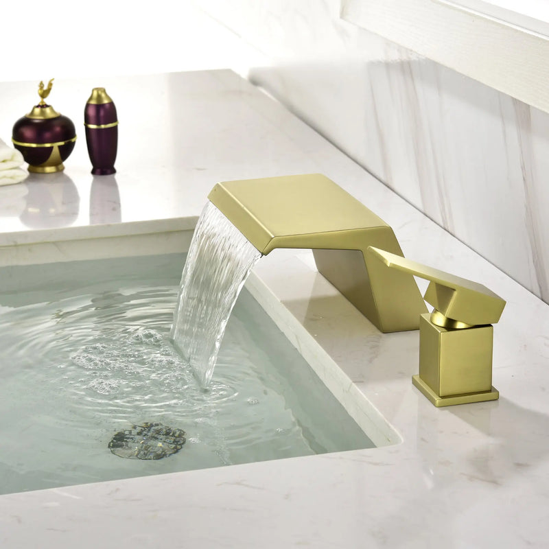 Waterfall Tub Filler Deck Mount, 2 Hole Roman Bathtub Faucet, 1-Handle Bathroom Faucet 2 Hole waterfall-tub-filler-deck-mount-2-hole-roman-bathtub-faucet-1 Brushed Gold / Brass / 11.8 x 10.6 x 5.1 Inches