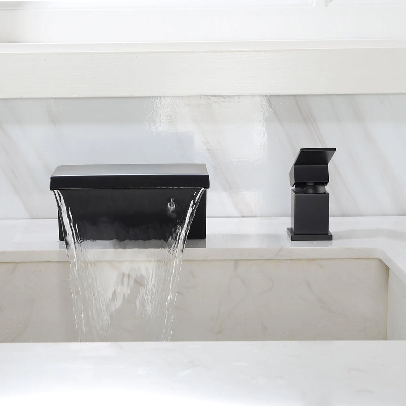Waterfall Tub Filler Deck Mount, 2 Hole Roman Bathtub Faucet, 1-Handle Bathroom Faucet 2 Hole waterfall-tub-filler-deck-mount-2-hole-roman-bathtub-faucet-1 Matte Black / Brass / 11.8 x 10.6 x 5.1 Inches