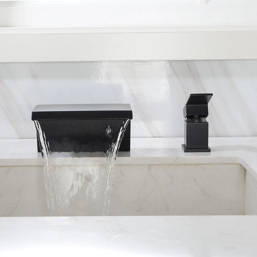 Waterfall Tub Filler Deck Mount, 2 Hole Roman Bathtub Faucet, 1-Handle Bathroom Faucet 2 Hole waterfall-tub-filler-deck-mount-2-hole-roman-bathtub-faucet-1 Matte Black / Brass / 11.8 x 10.6 x 5.1 Inches