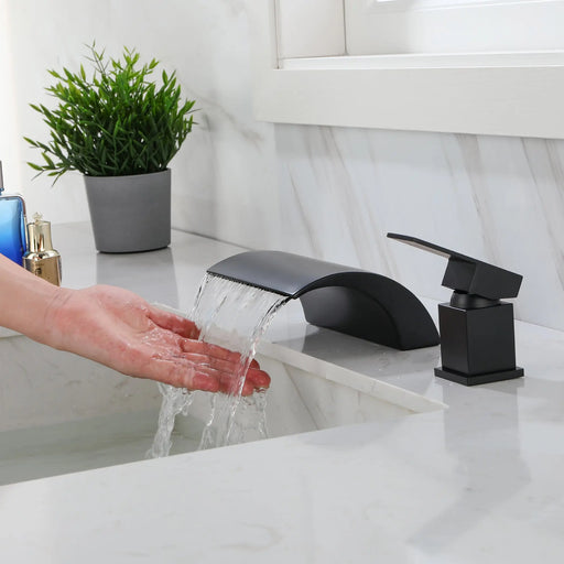 Waterfall Tub Filler Deck Mount, 2 Hole Roman Bathtub Faucet, Single Handle Brass Body Bathroom Faucet waterfall-tub-filler-deck-mount-2-hole-roman-bathtub-faucet 