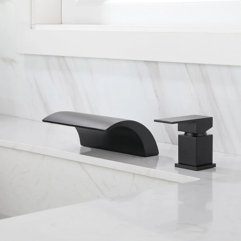 Waterfall Tub Filler Deck Mount, 2 Hole Roman Bathtub Faucet, Single Handle Brass Body Bathroom Faucet waterfall-tub-filler-deck-mount-2-hole-roman-bathtub-faucet 