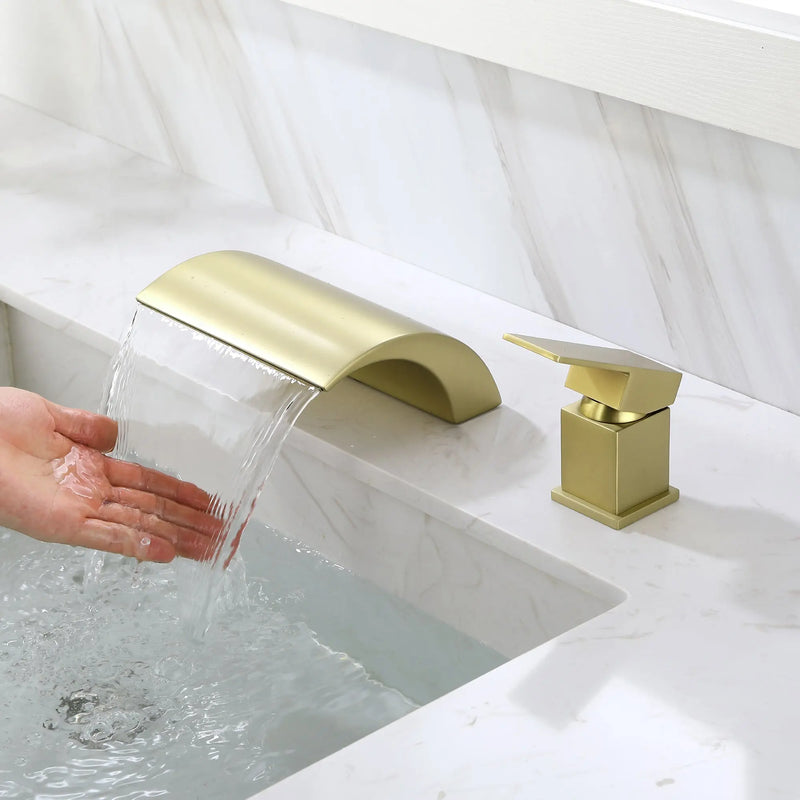 Waterfall Tub Filler Deck Mount, 2 Hole Roman Bathtub Faucet, Single Handle Brass Body Bathroom Faucet waterfall-tub-filler-deck-mount-2-hole-roman-bathtub-faucet 