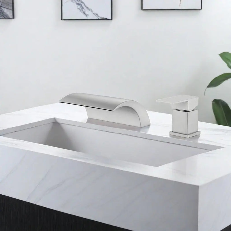 Waterfall Tub Filler Deck Mount, 2 Hole Roman Bathtub Faucet, Single Handle Brass Body Bathroom Faucet waterfall-tub-filler-deck-mount-2-hole-roman-bathtub-faucet Brushed Nickel / Brass / 11.8 x 10.6 x 5.1 Inches