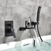Waterfall Wall Mounted Bathtub Faucet with Hand Shower in Brushed Gold, Brushed Nickel, Matte Black waterfall-wall-mounted-bathtub-faucet-with-hand-shower 