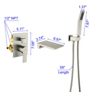 Waterfall Wall Mounted Bathtub Faucet with Hand Shower in Brushed Gold, Brushed Nickel, Matte Black waterfall-wall-mounted-bathtub-faucet-with-hand-shower 