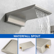 Waterfall Wall Mounted Bathtub Faucet with Hand Shower in Brushed Gold, Brushed Nickel, Matte Black waterfall-wall-mounted-bathtub-faucet-with-hand-shower 