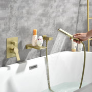 Waterfall Wall Mounted Bathtub Faucet with Hand Shower in Brushed Gold, Brushed Nickel, Matte Black waterfall-wall-mounted-bathtub-faucet-with-hand-shower 