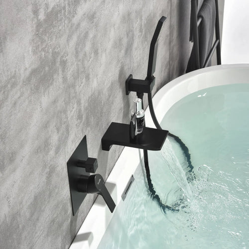 Waterfall Wall Mounted Bathtub Faucet with Hand Shower in Brushed Gold, Brushed Nickel, Matte Black