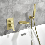 Waterfall Wall Mounted Bathtub Faucet with Hand Shower in Brushed Gold, Brushed Nickel, Matte Black waterfall-wall-mounted-bathtub-faucet-with-hand-shower 