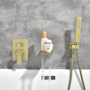 Waterfall Wall Mounted Bathtub Faucet with Hand Shower in Brushed Gold, Brushed Nickel, Matte Black waterfall-wall-mounted-bathtub-faucet-with-hand-shower 