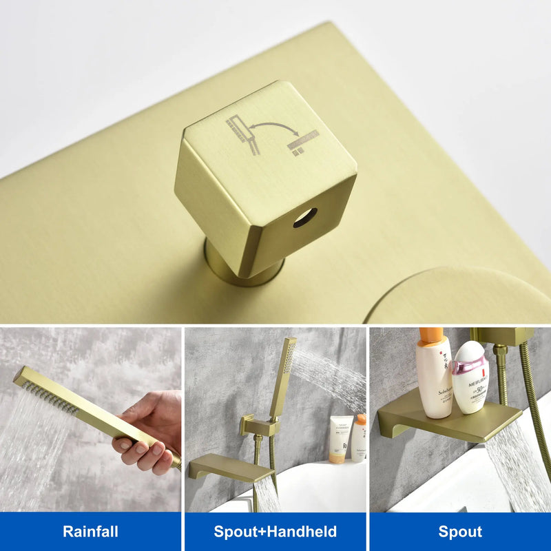Waterfall Wall Mounted Bathtub Faucet with Hand Shower in Brushed Gold, Brushed Nickel, Matte Black waterfall-wall-mounted-bathtub-faucet-with-hand-shower 