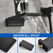 Waterfall Wall Mounted Bathtub Faucet with Hand Shower in Brushed Gold, Brushed Nickel, Matte Black waterfall-wall-mounted-bathtub-faucet-with-hand-shower 