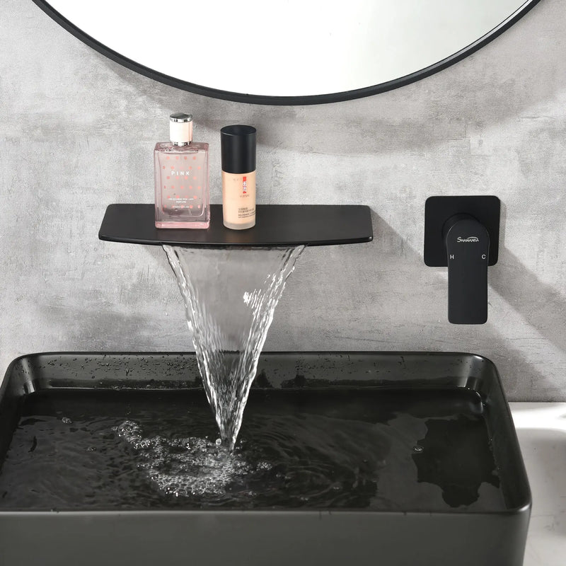 Waterfall faucet for bathtubs and washbasins ‎One Handle Hot Cold Water Mixer 2 Holes Wall Mount Vanity Faucet waterfall-faucet-for-bathtubs-and-washbasins 