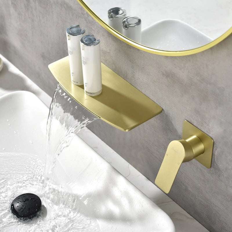 Waterfall faucet for bathtubs and washbasins ‎One Handle Hot Cold Water Mixer 2 Holes Wall Mount Vanity Faucet waterfall-faucet-for-bathtubs-and-washbasins Gold / Brass / 12.9 x 8.0 x 3.7 inches