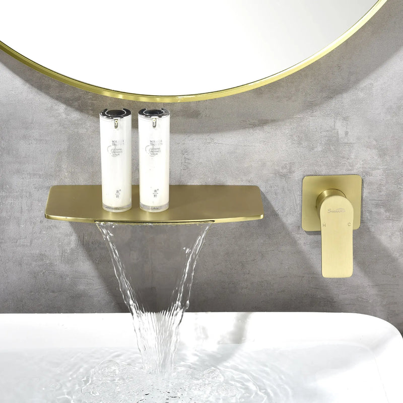 Waterfall faucet for bathtubs and washbasins ‎One Handle Hot Cold Water Mixer 2 Holes Wall Mount Vanity Faucet waterfall-faucet-for-bathtubs-and-washbasins 