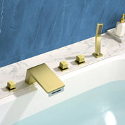 Waterfall tub filler Deck Mount square 5 Hole Bathtub Faucets Set with sprayer and 4.7inch waterfall spout waterfall-tub-filler-5-piece-deck-mount-square-5-hole-bathtub-faucets-set-with-sprayer 