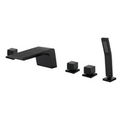 Waterfall tub filler Deck Mount square 5 Hole Bathtub Faucets Set with sprayer and 4.7inch waterfall spout waterfall-tub-filler-5-piece-deck-mount-square-5-hole-bathtub-faucets-set-with-sprayer Matte Black / Brass & SUS304 / 17.5*13.4*5.5 inches