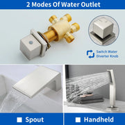 Waterfall tub filler Deck Mount square 5 Hole Bathtub Faucets Set with sprayer and 4.7inch waterfall spout waterfall-tub-filler-5-piece-deck-mount-square-5-hole-bathtub-faucets-set-with-sprayer 